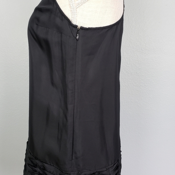 CLUB MONACO 100% Silk Racerback Pleated Shift Dress Sz 4 Black Formal Cocktail - Picture 7 of 11